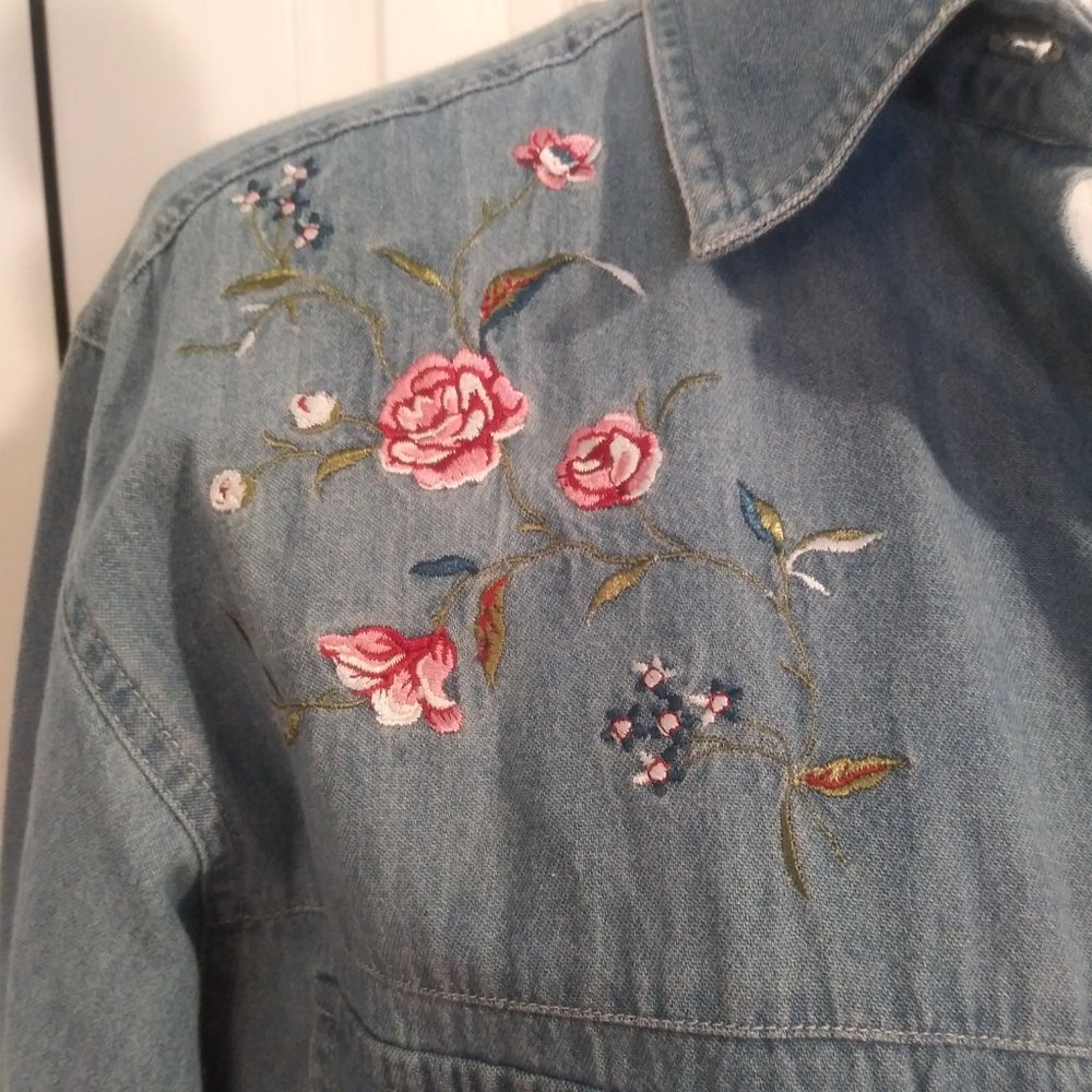 2428 Jeaniemade Size M/L Capacity Embroidered Upcycled Jean Tunic Jacket - Picture 3 of 7